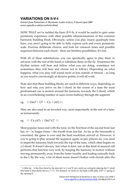 VARIATIONS on II-V-I Extract from Pentatonic & Hexatonic Scales in Jazz, © Jason Lyon 2007