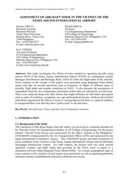 Assessment of Aircraft Noise in the Vicinity of the Ninoy Aquino International Airport