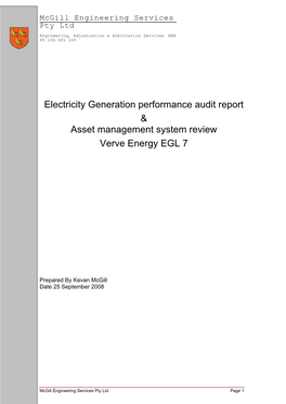 Electricity Generation Performance Audit Report & Asset Management