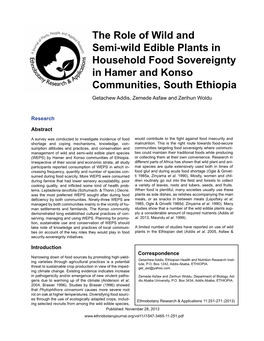 The Role of Wild and Semi-Wild Edible Plants in Household Food