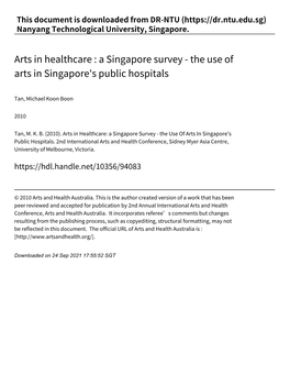 Arts in Healthcare : a Singapore Survey ‑ the Use of Arts in Singapore's Public Hospitals