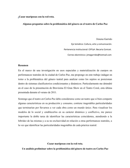 Cazar Mariposas Con La Red Rota. Algunas Preguntas Sobre La