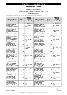 SITUATION of POLLING STATIONS Parliamentary Election Eddisbury