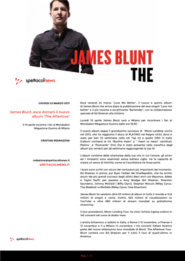 James Blunt: Esce Domani Il Nuovo Album "The Afterlove"