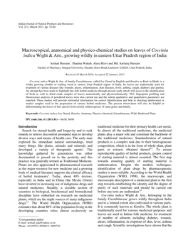 Macroscopical, Anatomical and Physico-Chemical Studies on Leaves of Coccinia Indica Wight & Arn., Growing Wildly in Eastern