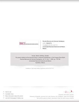 The Parent Material As the Dominant Factor in Holocene Pedogenesis in the Uruguay River Basin Revista Mexicana De Ciencias Geológicas, Vol