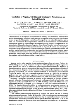 Catabolism of Arginine, Citrulline and Ornithine by Pseudomonas and Related Bacteria