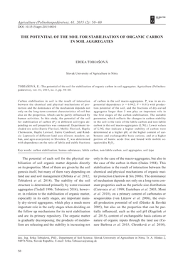 The Potential of the Soil for Stabilisation of Organic Carbon in Soil Aggregates