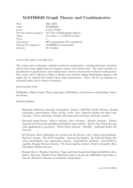 MATH0029 Graph Theory and Combinatorics