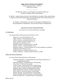 ARKANSAS TECH UNIVERSITY Faculty/Academic Offices—2020-21 (Russellville Campus) ______