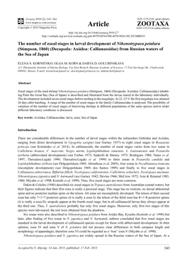 The Number of Zoeal Stages in Larval Development Of