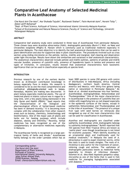 Comparative Leaf Anatomy of Selected Medicinal Plants in Acanthaceae