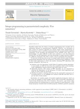 Integer Programming in Parameterized Complexity: Five Miniatures✩