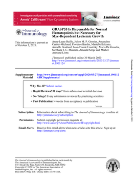 GRASP55 Is Dispensable for Normal Hematopoiesis but Necessary for Myc-Dependent Leukemic Growth