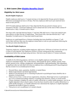 1. Sick Leave (See Eligible Benefits Chart)