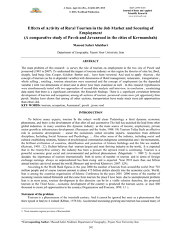 Effects of Activity of Rural Tourism in the Job Market and Securing of Employment (A Comparative Study of Paveh and Javanrood in the Cities of Kermanshah)