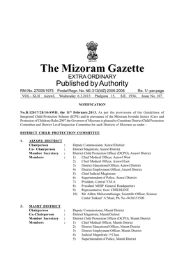 The Mizoram Gazette EXTRA ORDINARY Published by Authority RNI No