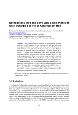 Ethnobotany Wild and Semi-Wild Edible Plants of Ngis Manggis Society of Karangasem Bali