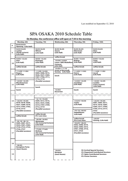 SPA OSAKA 2010 Schedule Table