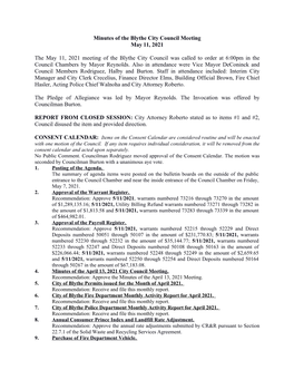 Minutes of the Blythe City Council Meeting May 11, 2021