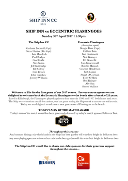 SHIP INN Vs ECCENTRIC FLAMINGOES Sunday 30Th April 2017 12.30Pm