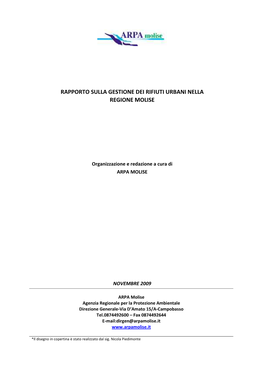 Rapporto Sulla Gestione Dei Rifiuti Urbani Nella Regione Molise Anno