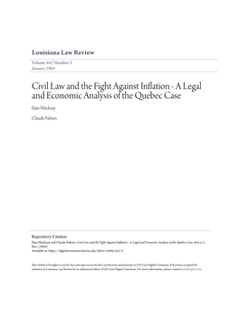 Civil Law and the Fight Against Inflation - a Legal and Economic Analysis of the Quebec Case Ejan Mackaay