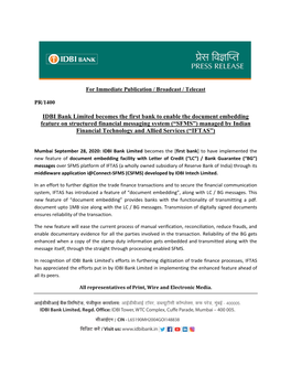 IDBI Bank Limited Becomes the First Bank to Enable the Document
