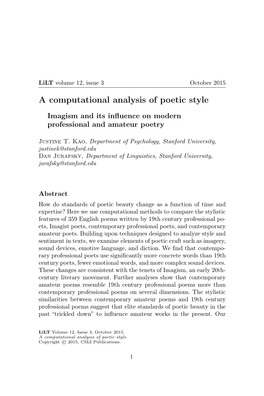 A Computational Analysis of Poetic Style: Imagism and Its Influence On