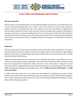 A Fact Sheet on Communal Riots in India