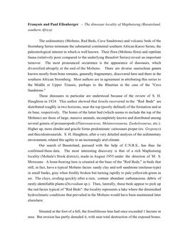 François and Paul Ellenberger - the Dinosaur Locality of Maphutseng (Basutoland, Southern Africa)