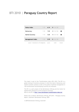 Paraguay Country Report BTI 2010