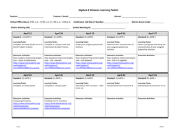 Algebra 2 Distance Learning Packet