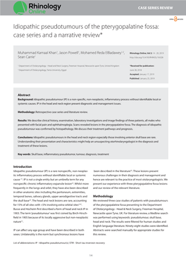 Idiopathic Pseudotumours of the Pterygopalatine Fossa: Case Series and a Narrative Review*