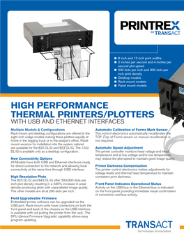 High Performance Thermal Printers/Plotters with Usb and Ethernet Interfaces