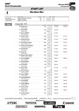 START LIST Marathon Men