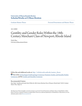 Gentility and Gender Roles Within the 18Th-Century Merchant Class of Newport, Rhode Island