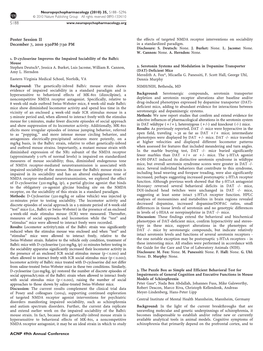 Poster Session II the Effects of Targeted NMDA Receptor Interventions on Sociability December 7, 2010 5:30PM-7:30 PM in a Standardized Paradigm