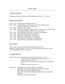 Strobe Talbott's CV