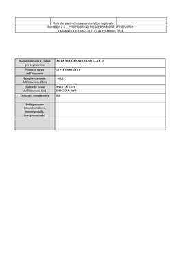 Proposta Di Registrazione Itinerario Variante Di Tracciato – Novembre 2018