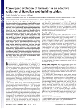 Convergent Evolution of Behavior in an Adaptive Radiation of Hawaiian Web-Building Spiders