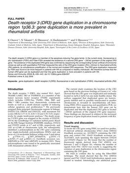 Death Receptor 3 (DR3) Gene Duplication in a Chromosome Region 1P36.3: Gene Duplication Is More Prevalent in Rheumatoid Arthritis
