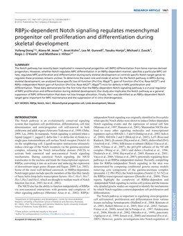 Rbpjk-Dependent Notch Signaling Regulates Mesenchymal Progenitor Cell Proliferation and Differentiation During Skeletal Development Yufeng Dong1,*, Alana M