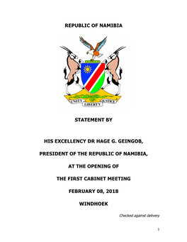 Republic of Namibia Statement by His Excellency Dr Hage