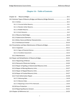 Chapter 16 – Table of Contents