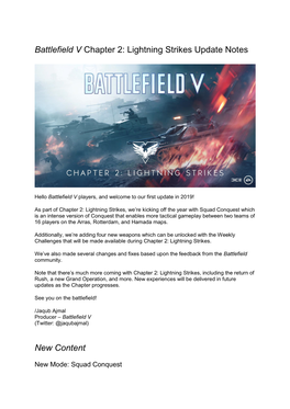Battlefield V Chapter 2: Lightning Strikes Update Notes New Content
