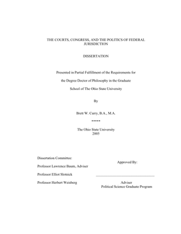 The Courts, Congress, and the Politics of Federal Jurisdiction