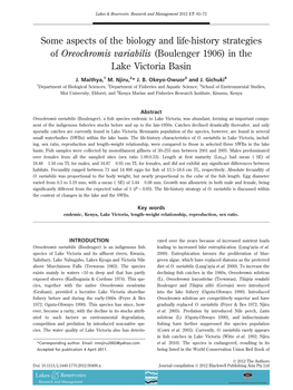 Some Aspects of the Biology and Lifehistory Strategies of Oreochromis