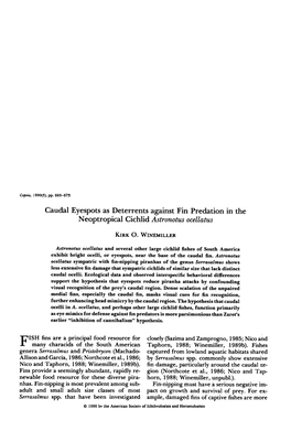 Caudal Eyespots As Deterrents Against Fin Predation in the N Eoptropical Cichlid Astronotusocellatus