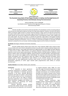 The Pesticide Using Habits of Red Pepper Breeders in Islahiye and Nurdaği Districts of Gaziantep Province and Attitudes Among the Environment